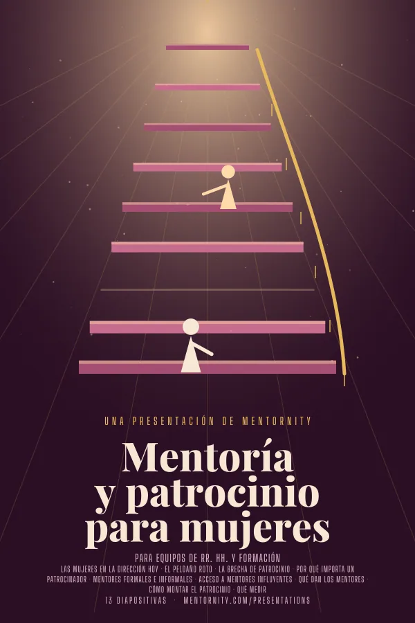 Póster de estilo cinematográfico de la presentación Mentoría y patrocinio para mujeres