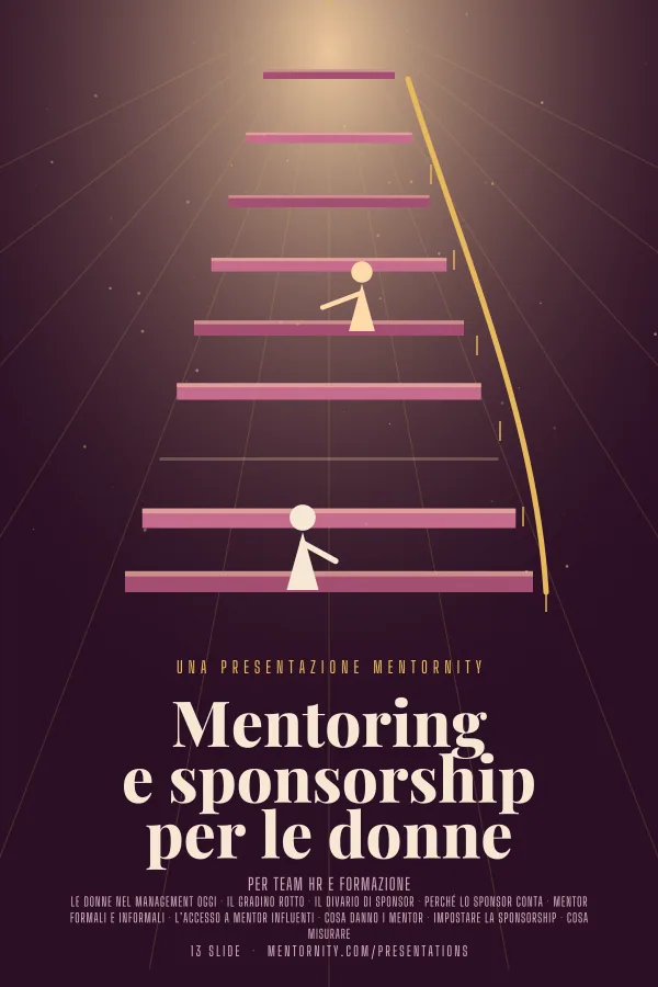 Locandina in stile film della presentazione Mentoring e sponsorship per le donne