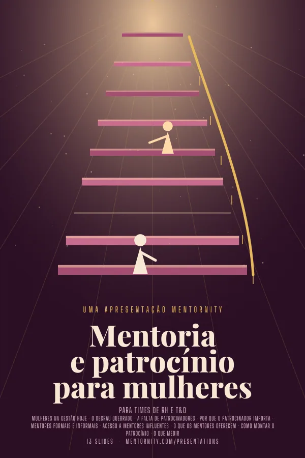 Pôster em estilo de cinema da apresentação Mentoria e patrocínio para mulheres