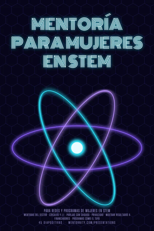 Póster de estilo cinematográfico de la presentación Mentoría para mujeres en STEM