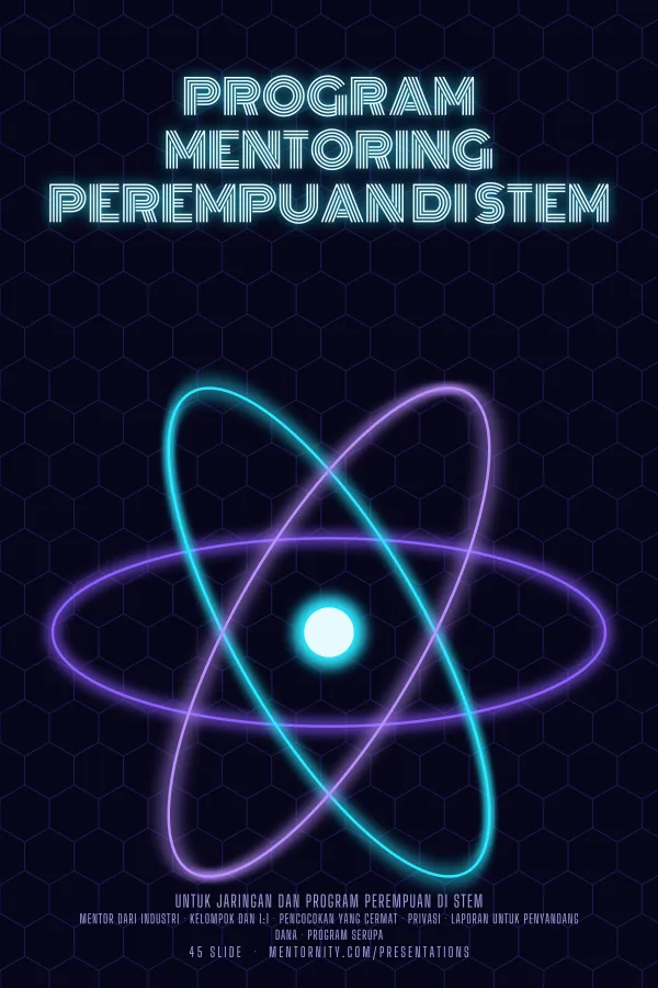 Poster bergaya film untuk presentasi Program Mentoring Perempuan di STEM
