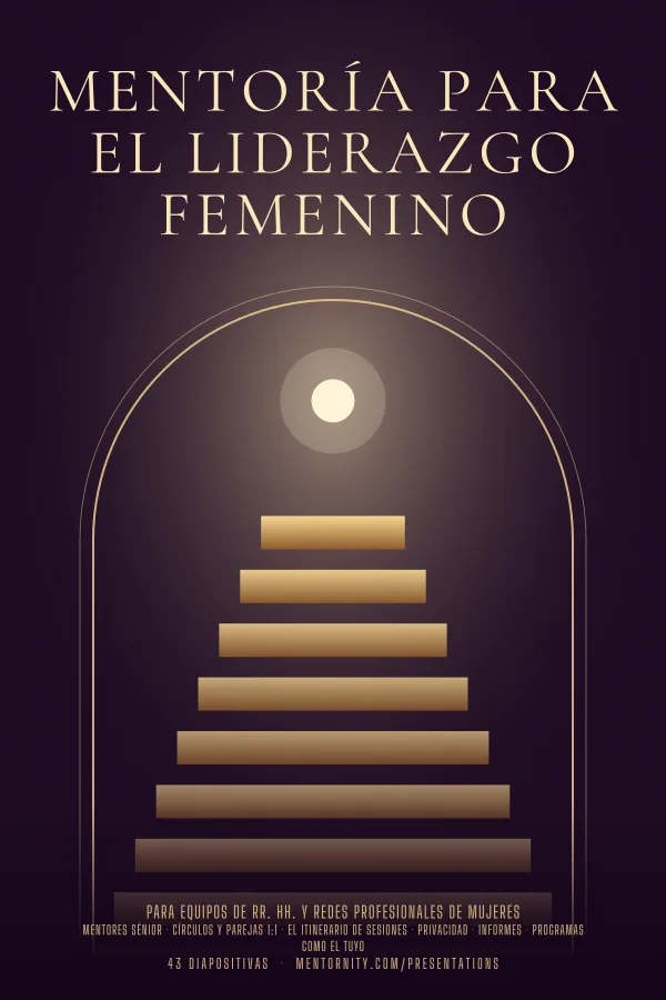 Póster de estilo cinematográfico de la presentación Mentoría para el liderazgo femenino