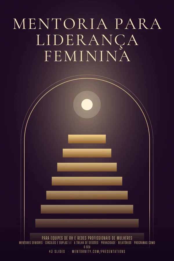 Pôster em estilo de cinema da apresentação Mentoria para liderança feminina