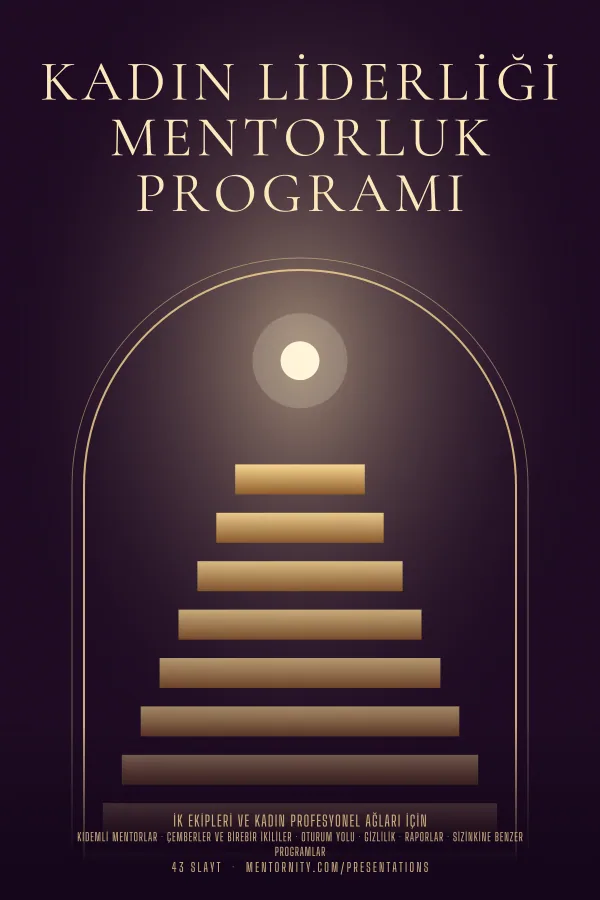 Kadın Liderliği Mentorluk Programı sunumu için film afişi tarzında görsel
