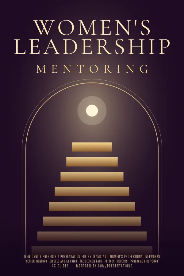 Film-style poster for the Women’s Leadership Mentoring Program presentation